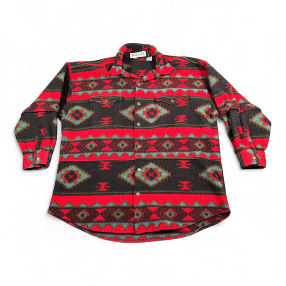 Vintage Bugle Boy Jacket Adult LARGE Red Black Southwest Aztec Fleece Snaps 90s - Picture 1 of 9